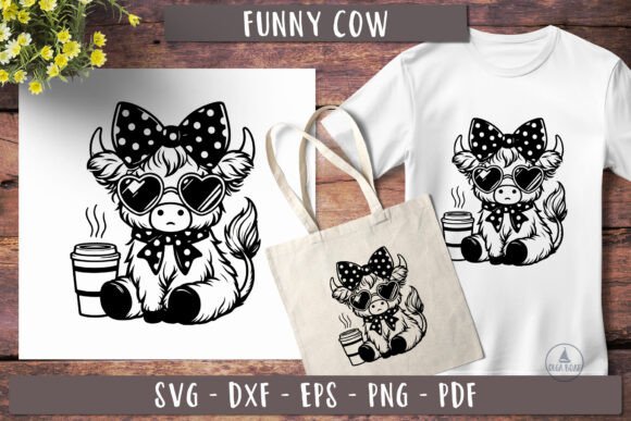 Cute Highland Cow with Coffee Svg Funny for Crafts and Graphics