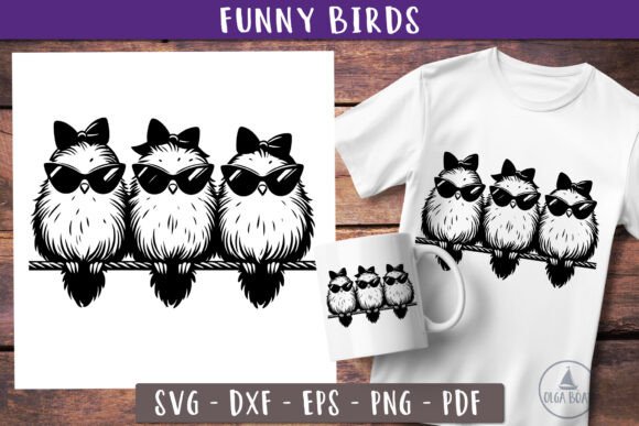 Funny Birds Svg Cute Birds in Sunglasses Graphics for Crafts