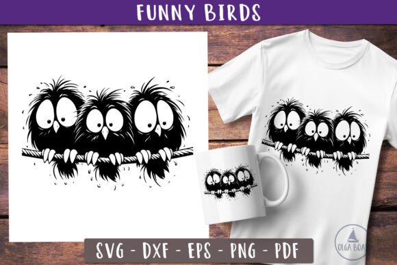 Funny Birds Svg Whimsical Crazy Birds for Crafts and Graphics