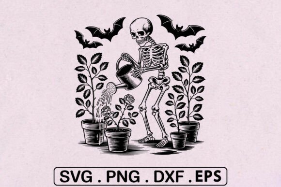 Skeleton Gardening Halloween SVG Funny Graphics for Crafts